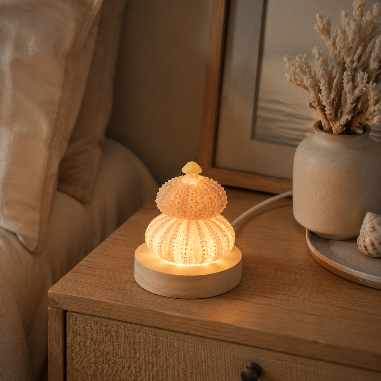 Double shell — stacked sea urchin lamp